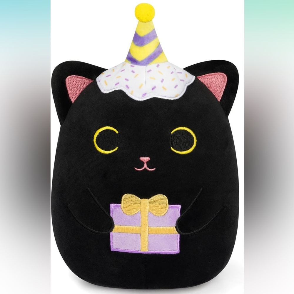 Black Cat Plush Toy, 8" Cute Birthday Stuffed Animal Cat